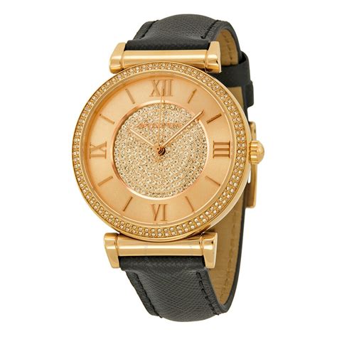 michael kors black leather ladies watch|Michael Kors Watch leather strap.